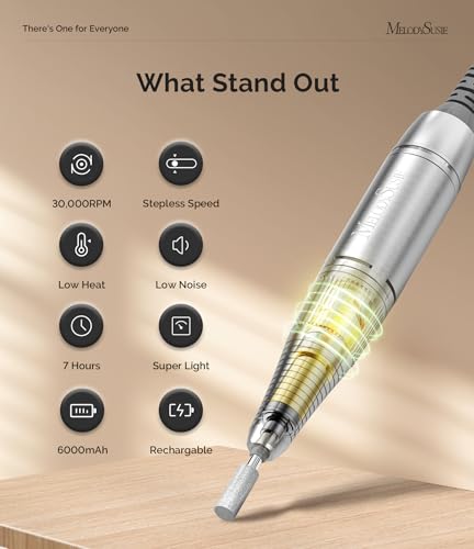 Image of MelodySusie Entry-Level Clip-On Rechargeable Nail Drill, SC320H 30000RPM Popular Classic E-File with LCD Display for Manicure Shaping & Gel Removal, Perfect for Training, Nail Art Practice & Home Use