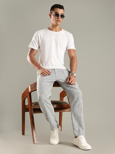 Image of Thomas Scott Men's | Stripes Printed | Premium Linen Blend | Slim Fit | Casual | Chinos | Trouser for Mens