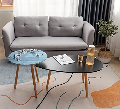 Rustic Round Table Cloth, Branch Blooming Warm Season Flowers On Wooden Fragility Of Spring, Coffee Table Tablecloth Suitable For Living Room, Bedroom, Small Space, Fits 20" Round Table Light Blue #TOP3