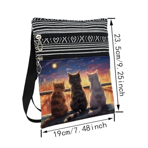 Cat Pattern Crossbody Handbag with Zipper Floral Kitten Kitty Aesthetic Present for Cat Lovers Woman2