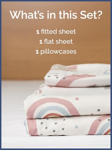 Image of Kids Twin Rainbow Sparkles Bed Sheets - 3 Piece Rainbow Sparkles Sheet Set | Rainbow Sparkles Themed Bedding, Ultra-Soft, Cute & Cozy, Breathable & Machine Washable, Bed Set for Boys, Girls & Teens