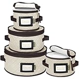 BALEINE China Storage Containers, Sturdy Quilted Wine Glass Storage, Plate Organizer with Carry Handles, Moving Boxes for Dishes, Cups, Mugs and Stemware (Plate Set, Soft Shell Cream)