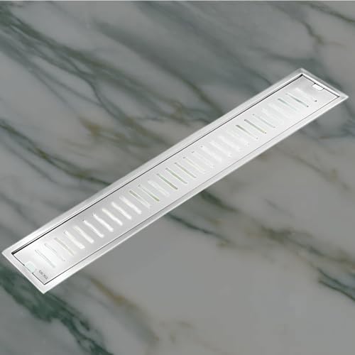 Image of Tapsa Wave Floor Drain Channel Chrome| 304 Stainless Steel | Invisible Shower Drain Channel | 24 x 4 Inches | Waste Water Floor Drain for 60x10 mm Tile | Drainer Channel | Anti Cockroach Trap | Silver