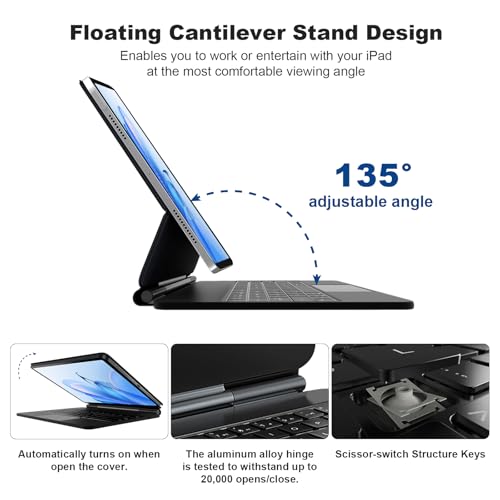 Image of Magic Keyboard Case for iPad Air 13 Inch (M2 2024 / M3 2025) and iPad Pro 12.9 inch (3 /4 /5 /6th Gen), Magnetic Stand Bluetooth iPad Keyboard with Precision Trackpad, Auto Sleep /Wake, Backlit Keys