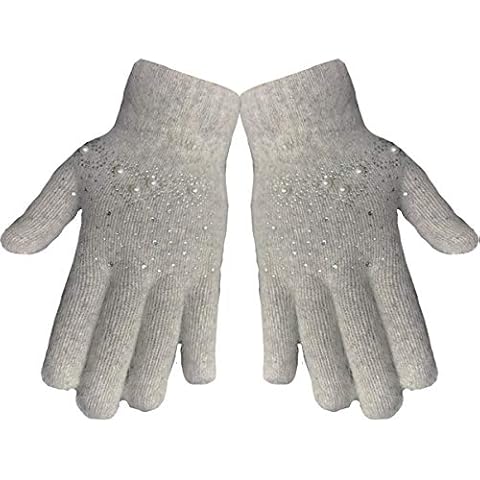 InsightClothing Ladies Cosy Wool Gloves with Pearls Classy Diamante- Grey Cover