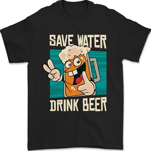 T-shirt humoristique pour homme « Save Water Drink Beer » - 100 % coton, Noir , M