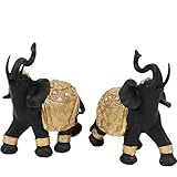 mozhixue Luck Elephant Decor Set Gifts for Women Feng Shui Resin Couple Elephant Statue for Living Room,Table Centerpiece,Shelf,Office,Black