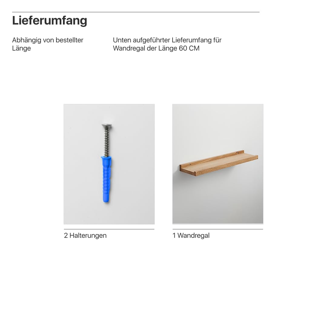 BestLoft.de Bilderleiste Holzregal Wand Regal Bilderleiste Eiche Floating Shelf Flur Regal Holz Deko Wand Wandregal Holz massiv (Eiche Hell, Breite: 60cm / Tiefe: 15cm)