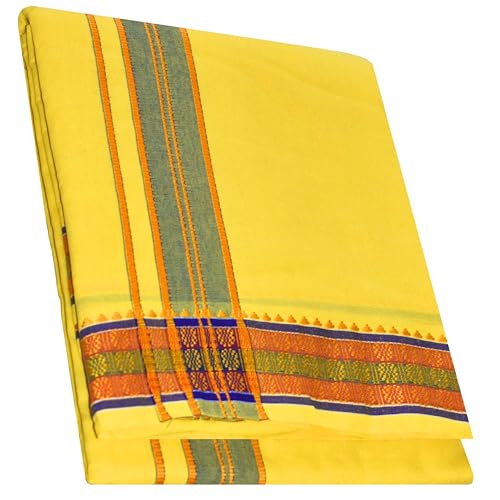 Image of TUNI MANI Men's Panchakacham Dhoti with Angavasthram with Zari Border, Cotton, Size: 9 X 5 (4.0mtr Dhoti, 2.25mtr Towel)