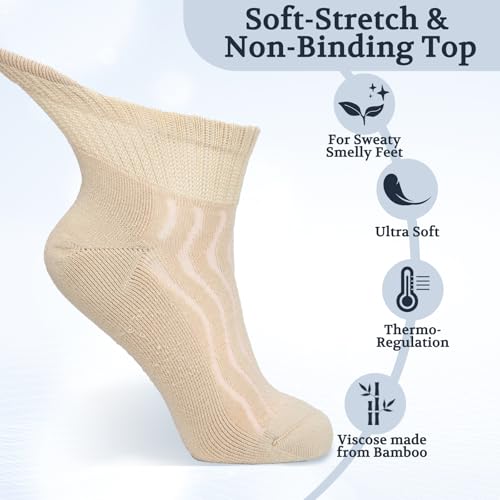 Image of +MD Bamboo Viscose Ankle Diabetic Socks for Men & Women, 6 Pairs, Soft Cushioned, Non-Binding Loose Top, Extra Wide