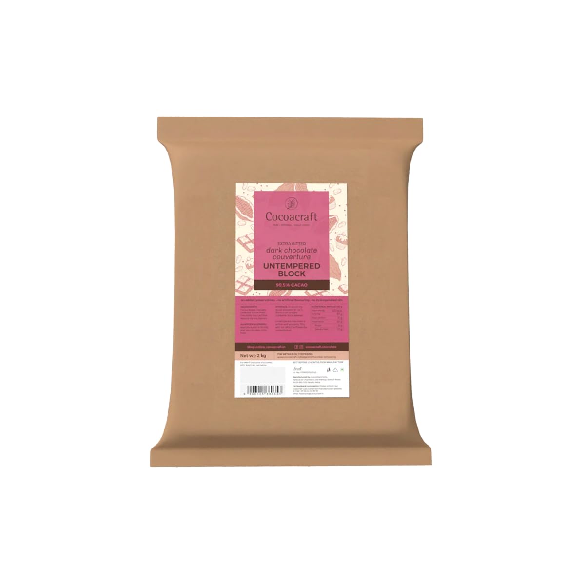 Cocoacraft 99.5% Bitter Dark Chocolate Couverture Tempered Slab (2kg) Chocolate Bar | 100% Natural | Handmade Artisinal Couverture Chocolate from Kerala (B07S891P87) Amazon Price History, Amazon Price Tracker