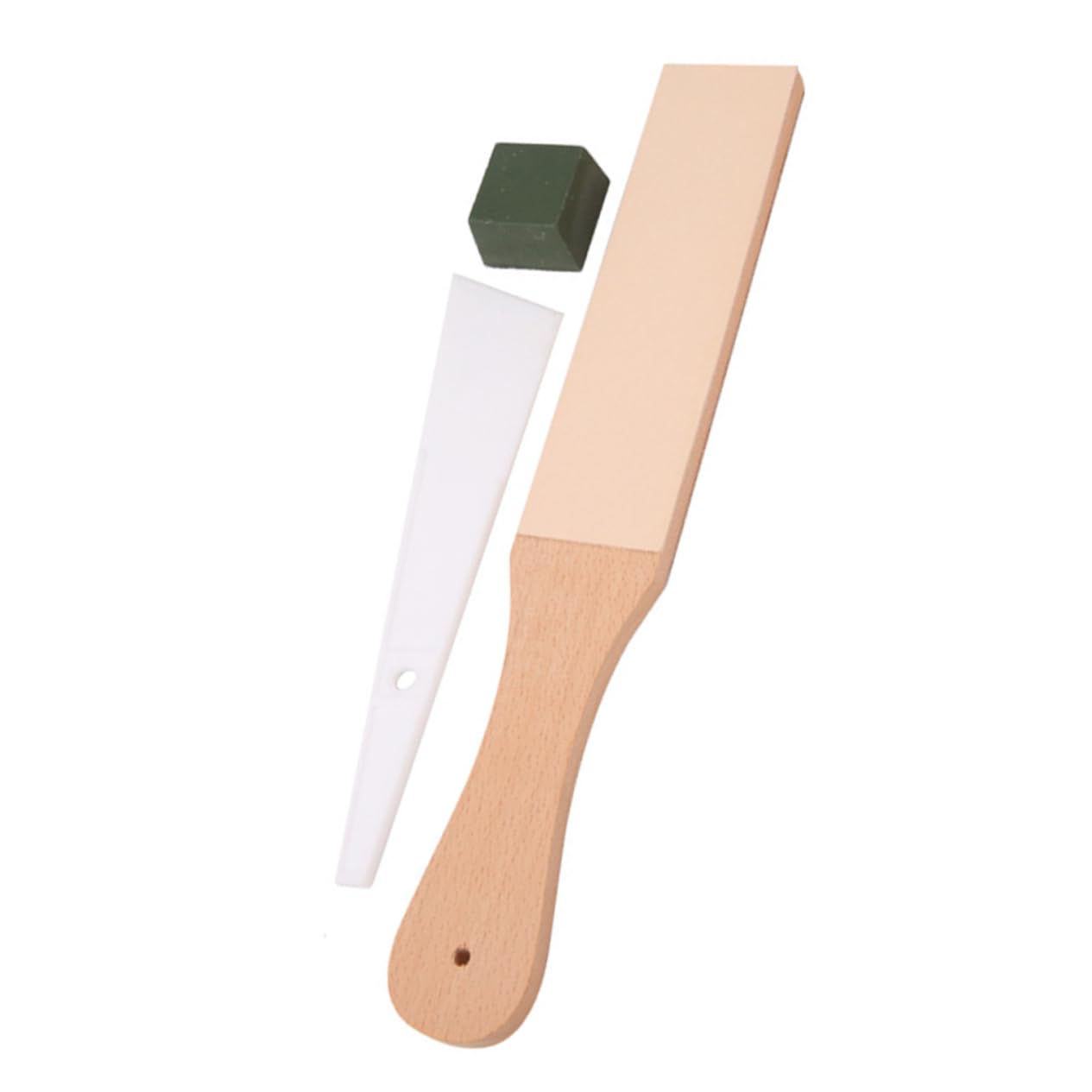 KONTONTY Set of Sharpening Tools Leather Strop Polishing Board with Wooden Handle for Razor and Wood