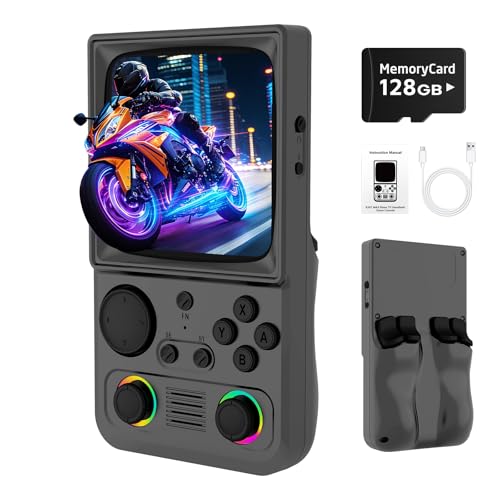 Image of R36TMAX Retro Handhled Game Console, 4.0 Inch Retro Gaming Console with 4000mAh Battery, 128GB TF Card with Video Games, Portable Retro Game Console Supports WiFi Networked Fighting, Gray