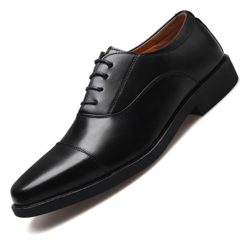 Oxford Shoes for Men Lace Up Round Toe PU Leather Solid Color Oxford Shoes Non Slip Rubber Sole Block Heel Anti-Slip Slip Resistant Wedding