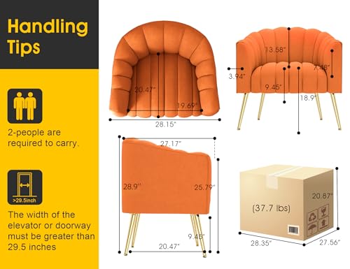 Image of Dewhut Oversized Pumpkin Couch Accent Chair, Modern Comfy Velvet Upholstered Barrel Chairs, Luxury Single Sofa Armchair for Living Room, Waiting Room, Office and Vanity, (Orange)