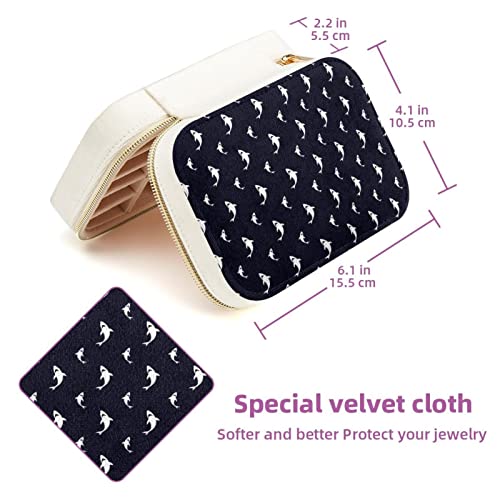 Boîte à bijoux de voyage portable requin blanc : mini coffret de rangement velours compact