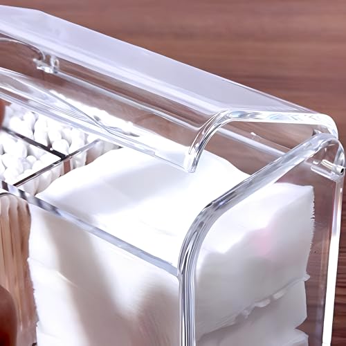 Image of Sooyee Qtip Holder Dispenser for Cotton Ball Swab, Cotton Round Pads, Floss,3 Compartment Plastic Apothecary Jars,Bathroom Organization and Storage,Vanity Organizers and Storage,Clear