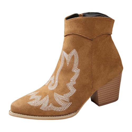 Generisch Women Mid Calf Boots Suede Retro Chunky Heel Ankle Boots Zipper Casual Fashion Shoes Autumn Winter Comfortable, brown, 10 UK