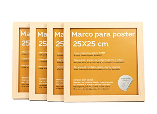 Nacnic ENSEMBLE de 4 cadres de couleur noyer pour les photos. Taille 25 x 25 cm. Façade robuste en MDF et plexiglas Cadres en bois de noyer à suspendre ou à poser verticalement ou horizontalement.