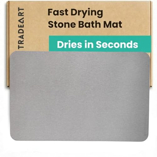 Image of Stone Bath Mat | Diatomaceous Earth Non-Slip Quick Drying Bathroom Floor Mat | Super Absorbent Bathtub & Shower Mat | Odor Free, Safe & Clean for Bathroom & Kitchen (Light cream, 39.5 x 59.5 cm)