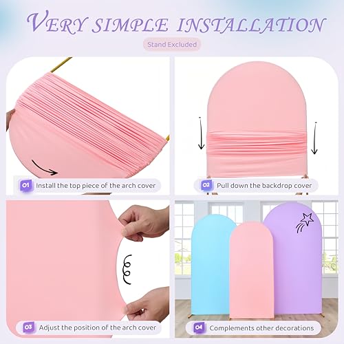Image of Gradient Purple Arch Cover 3 Set - 6+6.6+7.2ft - Wrinkle Free Spandex Wedding Arch Stand Covers for Birthday Party, Baby Shower, or Banquet Decoration Round Top Chiara Arch Cover