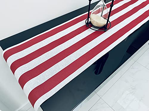 Chemin de table hydrofuge rayé rouge blanc déco table salle à manger - 4