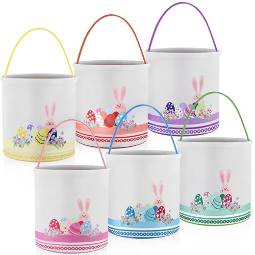Image of Honeydak 6 Pcs Bunny Basket for Kids Canvas Easter Egg Hunt Tote, Color 7