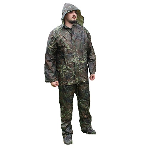 Mil-Tec Regenanzug Herren (2-teilig) • Wasserabweisender Regenanzug • Leichte Regenjacke mit Kapuze & Regenhose • Regenschutz für Outdoor Aktivitäten • Regenbekleidung inkl. Tragebeutel
