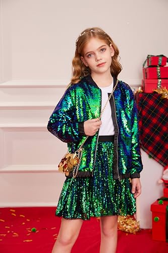 Image of GRACE KARIN Girls Sequin Jacket Kids Bomber Zip Outwear Sparkle Fall Top Cardigan Dress Coat Size 5-14