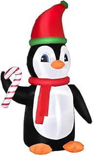 HOMCOM 8ft Inflatable Christmas Penguin Holding Candy Cane Blow Up Outdoor Decoration with LED Lights for Holiday