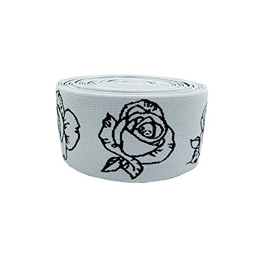 2inch Rose Elastic Stretch Ribbon Trim for Stretch Elastic Band, Headband, Hand Band and Waist Belt 5Yards per roll (White)