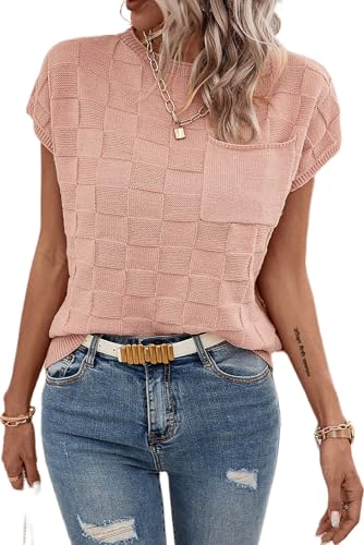 Casual Round Neck Sweater Tee - Soft and Textured in Dusty Pink,Dusty Pink,(US 16-18) XL