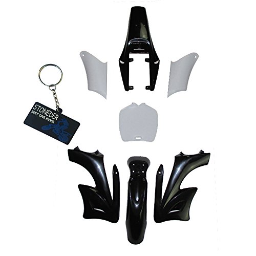 STONEDER - Kit de 7 pièces de carrosserie Noires en Plastique Haute résistance pour Mini Moto de Cross Chinoise 2 Vitesses Apollo Orion 47cc - 49cc