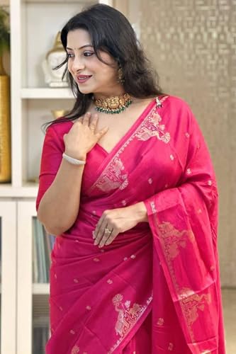 Image of SGF11 Women's Kanjivaram Soft Silk Saree With Blouse Piece