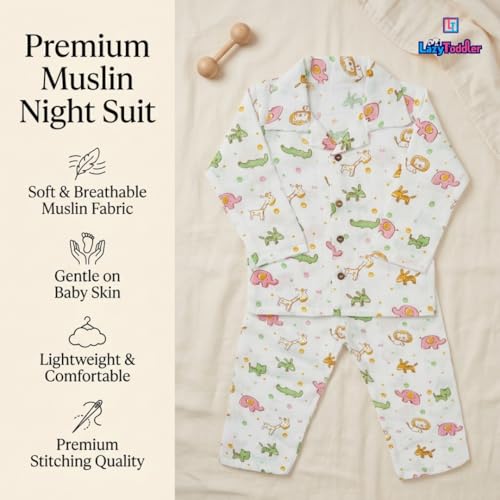 Image of 100% Cotton Muslin Pant Shirt Set | Ultra Soft Breathable Toddler Outfit | Summer Wear Kids Clothing | Skin Friendly Comfortable Fit | SIZE | PRINT