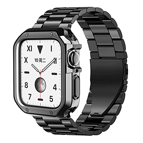 Bracelet de montre 42 mm haut de gamme en métal noir avec coque silicone