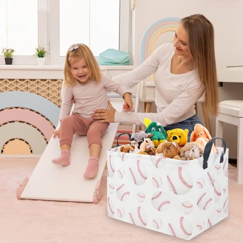 Image of FXOLCSHE Easter baseball basket,Kids Storage Basket,Boys baseball hamper,Waterproof foldable laundry basket,baby Room Decor(Baseballs)