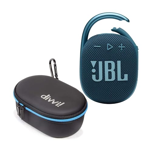 JBL Clip 4 Portable Bluetooth Speaker (Blue) + Bundle with divvi! Protective Hardshell Case (Black)