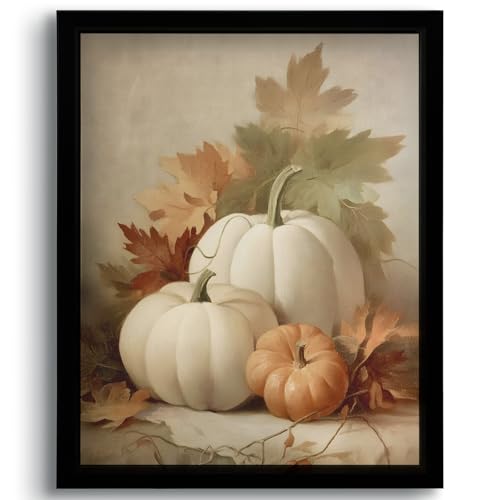 PHAMTE Vintage Fall Pumpkin Framed Wall Art Prints Posters Decor