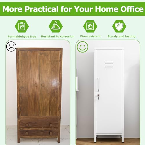 Image of PAOFIN 47 inch Metal Storage Locker, Lockable Employees Metal Locker with Door and Adjustable Shelves, Steel Locker for Home, School, Office, Gym (White)