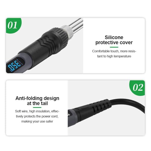 Image of Zelbo Heavy duty 90W 220V Temperature Adjustable Electric Welding Solder Soldering Intelligent digital display soldering iron (Soldering Iron, Solder flux solder wire with Soldering Bits 2)