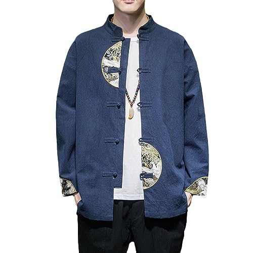 tang kostym ， Kinesisk Tang kostym, Traditionell kinesisk Kung Fu toppskjorta for män Vintage kinesisk stil handbroderi Tang kostymrock(Blu,L)