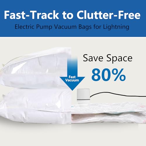 Bolsas de Vacío Ropa con Bomba Eléctrica Portátil, 11 Bolsas de Almacenaje al Vacio (2 extragrandes, 3 grandes, 3 medianas y 3 pequeñas), Reutilizables Sacos Vacuo Para Guardar, Mantas y Edredones