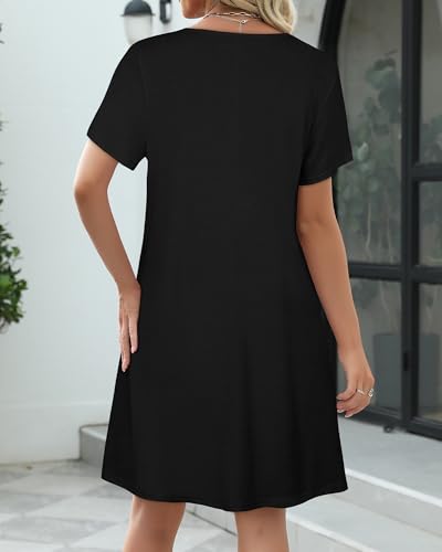 Image of CHICGAL Summer Dresses for Women V Neck Short Sleeve Casual Loose T Shirt Sundress Beach Cover Ups with Pockets 2026