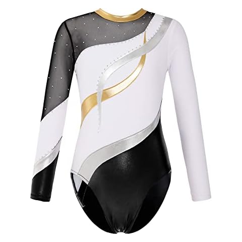iEFiEL Mädchen Metallic Turnanzug Gymnastik Tanzbody Langarm Leotard Cover