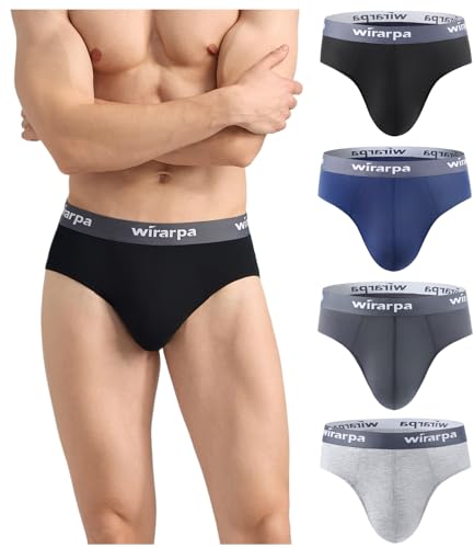wirarpa Men's Underwear Briefs Modal Underpants Soft Wide Waistband Underwear Basic No Fly 4 Pack Black Deep Grey Deep Blue Heather Grey Medium