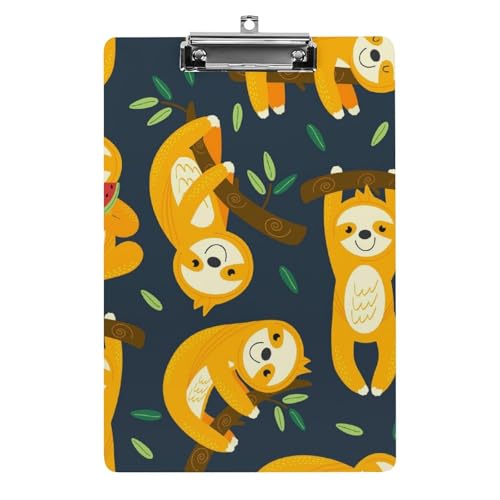 Planchette à pince porte document A4 avec clip à profil bas et motif paresseux humoristique