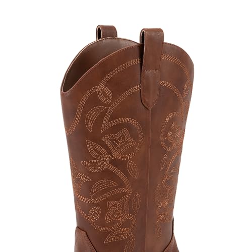 DREAM PAIRS Cowboy Boots for Women Cowgirl Western Boots Fashion Embroidery Stitched Chunky Heel Mid Calf Boots4