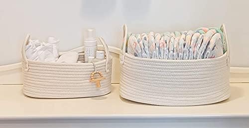 OrganiHaus Set of 4 White Cotton Rope Baskets with Handles | Small Rope Baskets for Nursery Decor | Rope Storage Baskets | Woven Storage Baskets for Bathroom Decor | Small Storage Baskets for Shelves