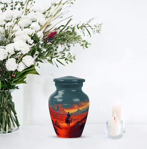 Image of Cowboy Urn- Small Urn for Human Ashes Keepsake - Urn for Ashes Adult Male - Urn for Ashes for Women - Cremation Keepsakes for Ashes - Size 3 Inch, Pack of 1